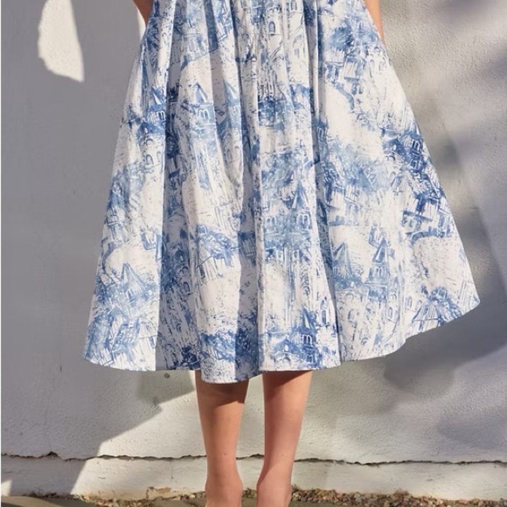 Blue & White Toile Print Midi Skirt - Picture 3 of 6